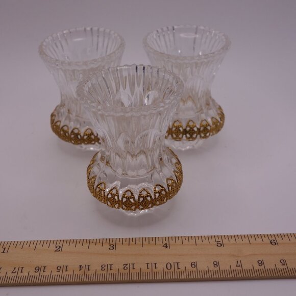 Set of Three(3) Crystal Toothpick Holders with Gold Color Metal Decoration - Picture 6 of 13